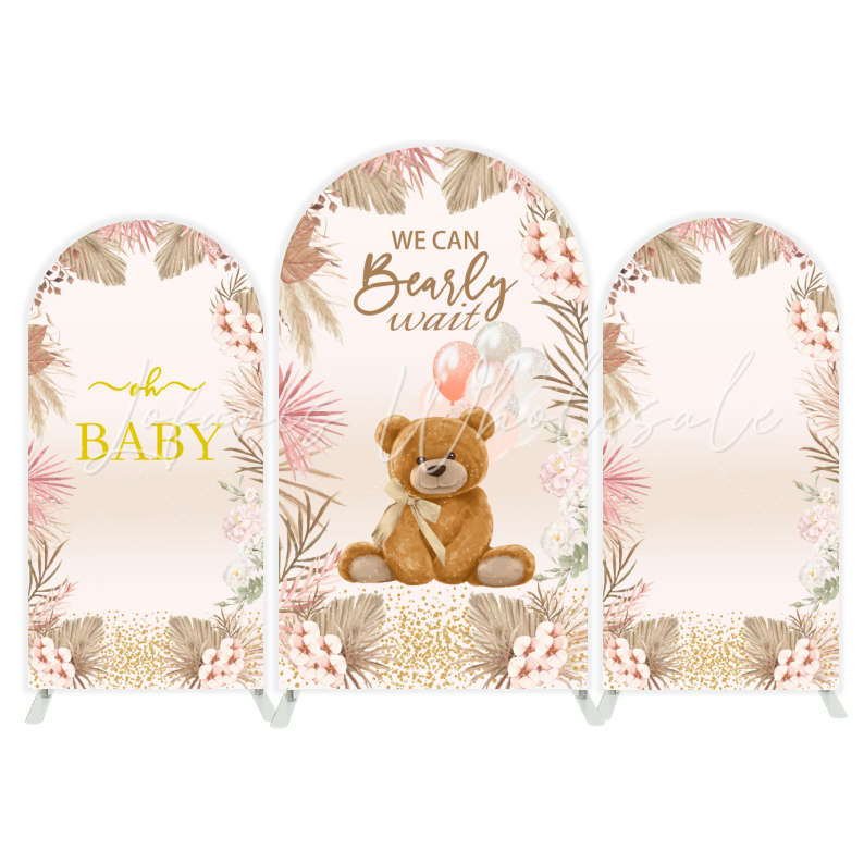 Teddy Bear Bär Thema Chiara Bogenhintergrund Abdeckung Babyparty Neutral Beige Braun Deko