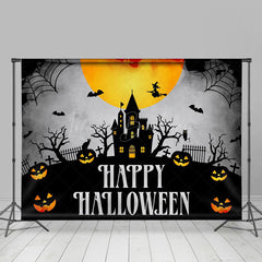 Grab Schloss Verängstigt Kürbisse Nacht Glücklich Halloween Hintergrund