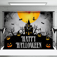 Grab Schloss Verängstigt Kürbisse Nacht Glücklich Halloween Hintergrund