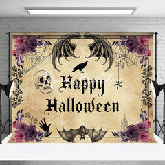 Jahrgang Blumen Schädel Fledermäuse Glücklich Halloween Hintergrund