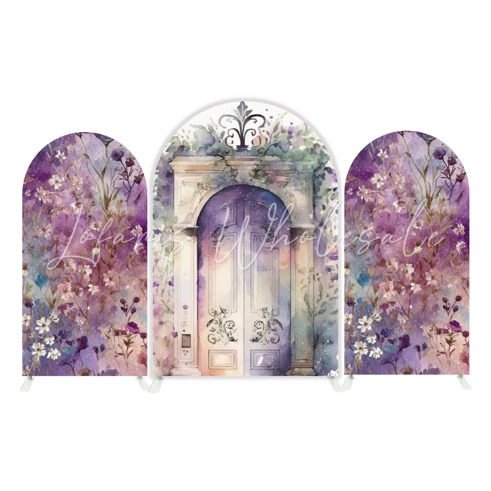 Watercolor Purple Flower Door Gate Birthday Party Bogenhintergrund Abdeckung Lila Blumen Tor Deko