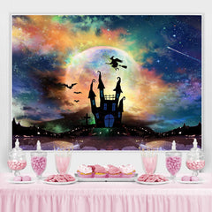 Hexe Schläger Schloss Mond Beängstigend Nacht Halloween Party Hintergrund