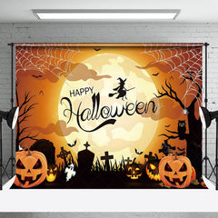 Hexe Mond Licht Orange Kürbis Glücklich Halloween Hintergrund