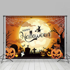 Hexe Mond Licht Orange Kürbis Glücklich Halloween Hintergrund