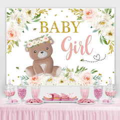 Baby Mädchen Teddy Tragen Und Blumen babydusche Hintergrund