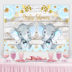 Blau Elefant Und Blumen Holz Baby Dusche Hintergrund