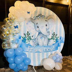 Blau Elefant Blumen Runden Baby Dusche Hintergrund Für Junge
