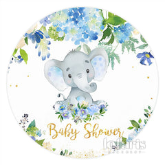 Kreis Blau Blumen Und Elefant Baby Dusche Hintergrund
