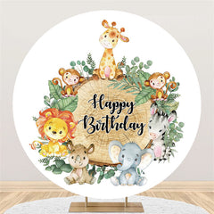 Kreis Dschungel Tiere Und Bäume Glücklich Geburtstag Hintergrund