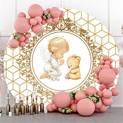 Kreis Wenig Winkel Und Teddy Tragen Babydusche Hintergrund