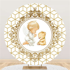 Kreis Wenig Winkel Und Teddy Tragen Babydusche Hintergrund