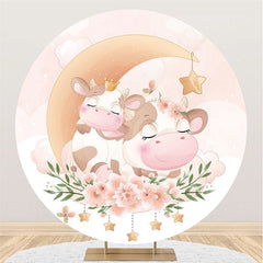 Kreis Rosa Kuh Und Blume Baby Dusche Party Hintergrund