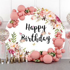 Kreis Rosa Blumen Weiß Hintergrund Für Glücklich Geburtstag