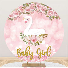 Niedlich Weiß Schwan Rosa Thema Babydusche Kreis Hintergrund