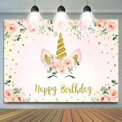 Blumen Und Funkeln Einhorn Glücklich Geburtstag Hintergrund