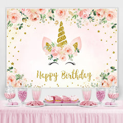 Blumen Und Funkeln Einhorn Glücklich Geburtstag Hintergrund