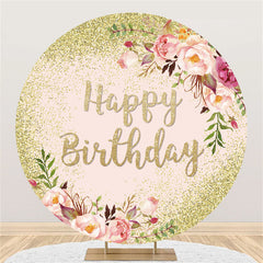 Funkeln Gold Und Rosa Blumen Geburtstag Kreis Hintergrund