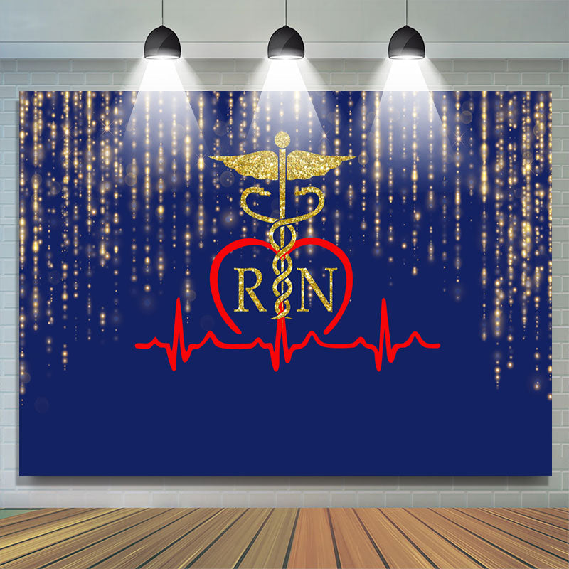 Lofaris Glitter Golden Blue Bokeh Stethoscope Themed Backdrop