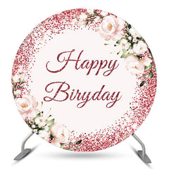 Funkeln Rosa Blumen Glücklich Geburtstag Runden Hintergrund