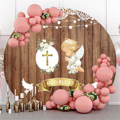 Gott Segnen Hölzern Cherub Babydusche Kreis Hintergrund