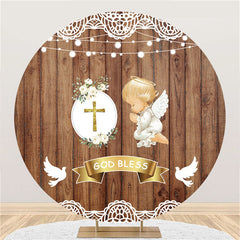 Gott Segnen Hölzern Cherub Babydusche Kreis Hintergrund