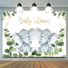 Grün Blätter Und Elefanten Baby Dusche Hintergrund