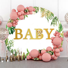 Grün Blätter Und Leopard Runden Gold Baby Dusche Hintergrund