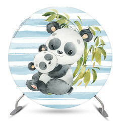 Panda Bambus Blau Weiß Streifen Party Runden Hintergrund