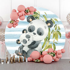 Panda Bambus Blau Weiß Streifen Party Runden Hintergrund