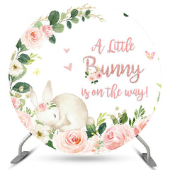 Rosa Hase Und Blume Frühling Runden Baby Dusche Hintergrund