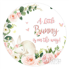 Rosa Hase Und Blume Frühling Runden Baby Dusche Hintergrund