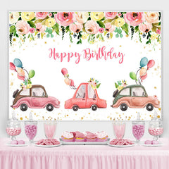 Rosa Blumen Und Auto Party Parade Geburtstag Hintergrund