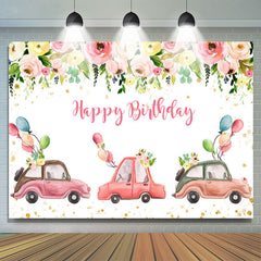 Rosa Blumen Und Auto Party Parade Geburtstag Hintergrund