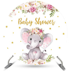 Rosa Blumen Elefant Funkeln Runden Baby Dusche Hintergrund