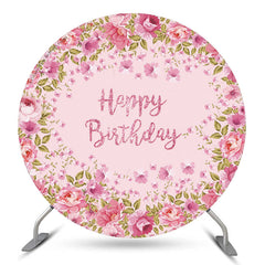 Rosa Blumen Kreis Glücklich Geburtstag Hintergrund Für Mädchen