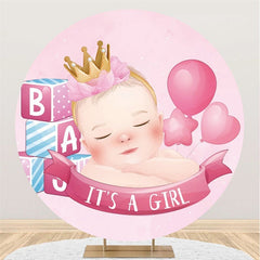 Rosa Mädchen Mit Krone Ballon Kreis Baby Dusche Hintergrund