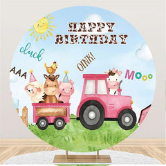 Rosa Zug Mit Niedlich Tiere Geburtstag Runden Hintergrund