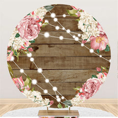 Rosa Weiß Blumen Runden Holz Hintergrund Für Hochzeit Banner