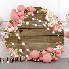 Rosa Weiß Blumen Runden Holz Hintergrund Für Hochzeit Banner
