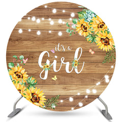 Hölzern Sonnenblume Es ist A Mädchen Kreis Baby Dusche Hintergrund