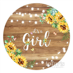 Hölzern Sonnenblume Es ist A Mädchen Kreis Baby Dusche Hintergrund